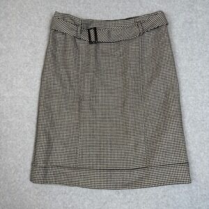 Talbots Womens Skirt Sz 6 Houndstooth Belted Knee Length Wool Blend Black White